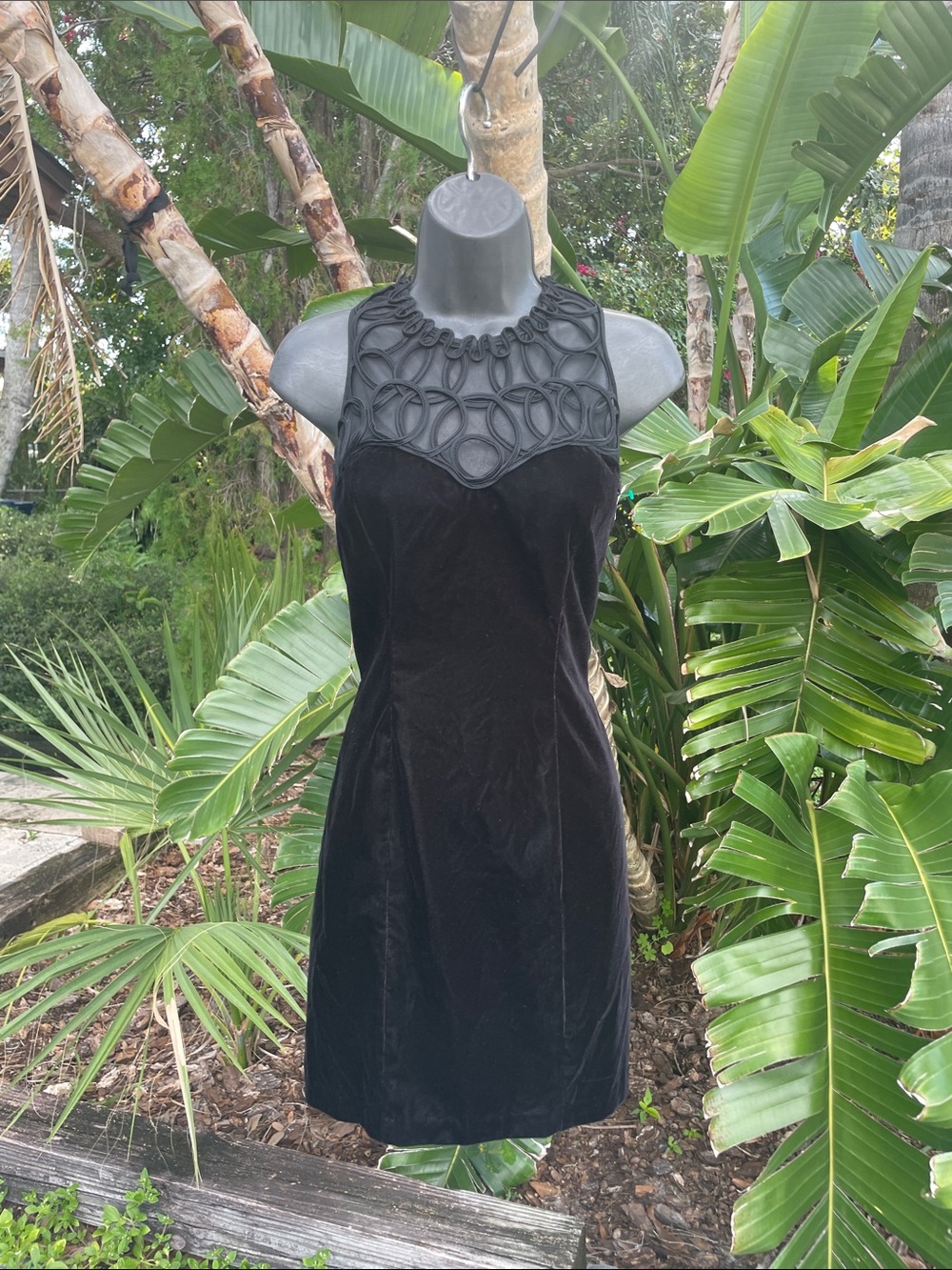 velvet and sheer lace sheath dress